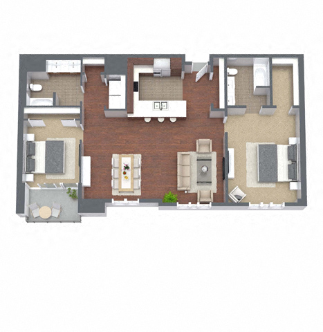 Floor plan for 2 beds, 2 baths, 1378 sqft
